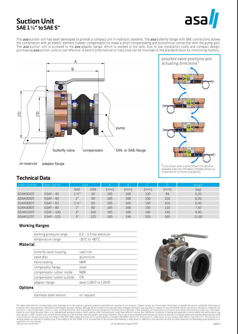 ASA SAE 4" -DIN100 -AF100 Butterfly Suction unit SDAK0100T - Unwin Hydraulic Engineering