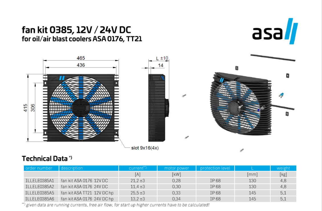 ASA ILLELE0385S2 24VOLT PUSHER FAN ASSEMBLY