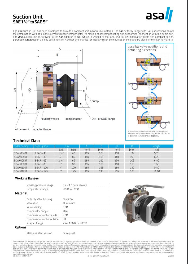 ASA SAE 2 1/2" -DIN63 -AF63  Butterfly Suction unit SDAK0063T - Unwin Hydraulic Engineering