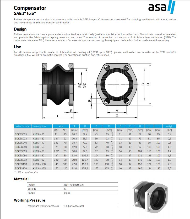 ASA Rubber Compensator SDKSS100 SAE 4" Flexible Coupling - Unwin Hydraulic Engineering