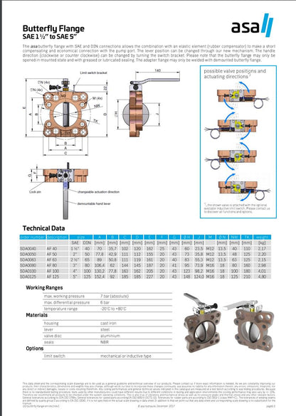 ASA SAE 1 1/2" -DIN40 -AF40  Butterfly Flange / Valve SDA0040 - Unwin Hydraulic Engineering