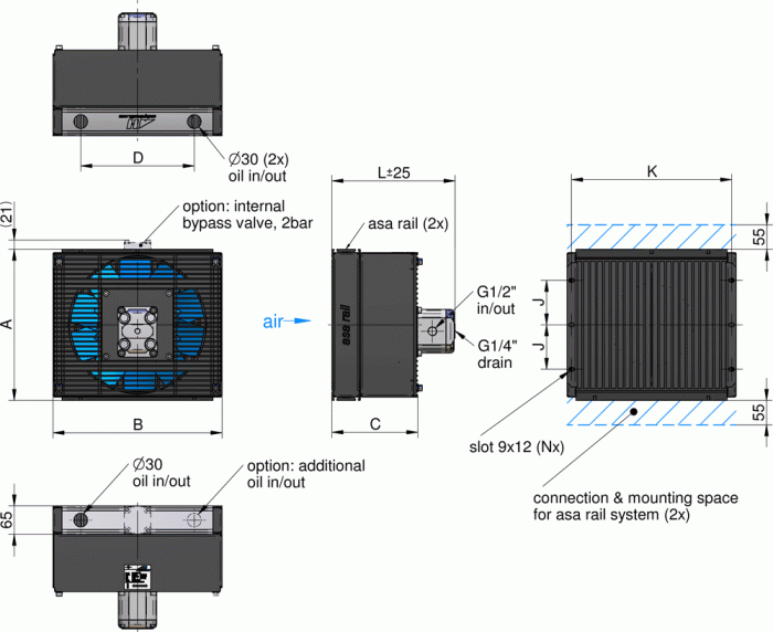 TT 25 rail Hydraulic motor Air Blast Oil Cooler TT25RH11 0.15KW - Unwin Hydraulic Engineering