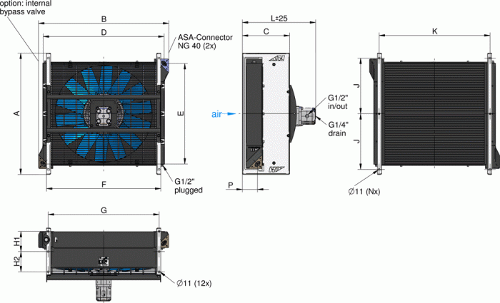 ASA0467 Hydraulic motor Air Blast Oil Cooler ASA0467AH11 0.24KW - Unwin Hydraulic Engineering