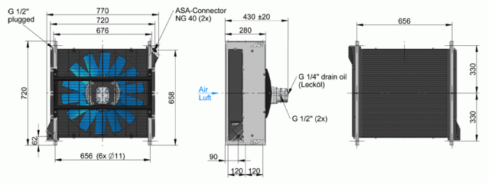 ASA0367 Hydraulic motor Air Blast Oil Cooler ASA0367AH11 0.2KW - Unwin Hydraulic Engineering