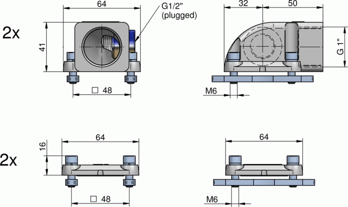 ASA ILLZSET5G25 Rail Connector ARC set - G 1" BSP - Unwin Hydraulic Engineering