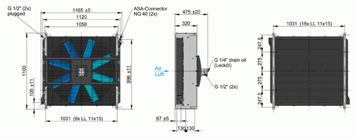 ASA0927 Hydraulic motor Air Blast Oil Cooler ASA0927AH11 1.1KW - Unwin Hydraulic Engineering